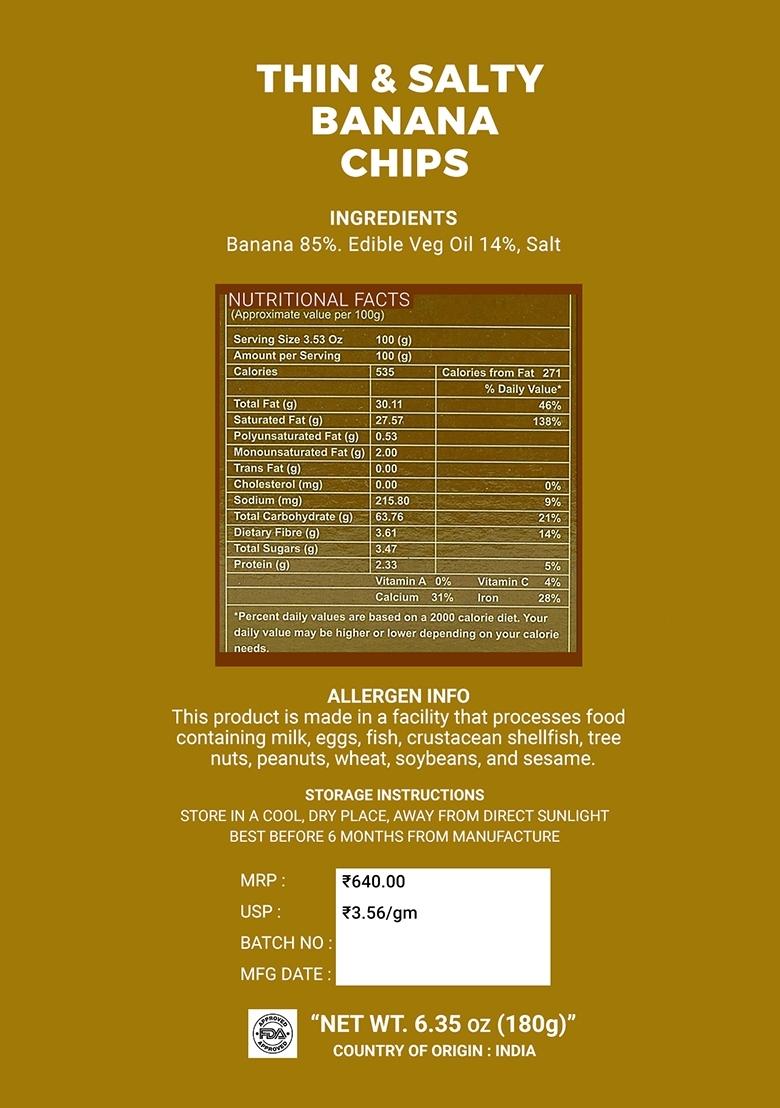 Thin Salty Banana Chips 6.35 oz (180 g) - Indya