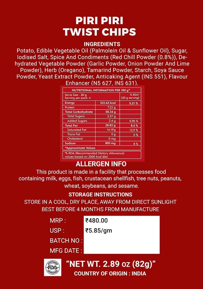 Piri Twist Chips 2 89 oz 82 g - Indya