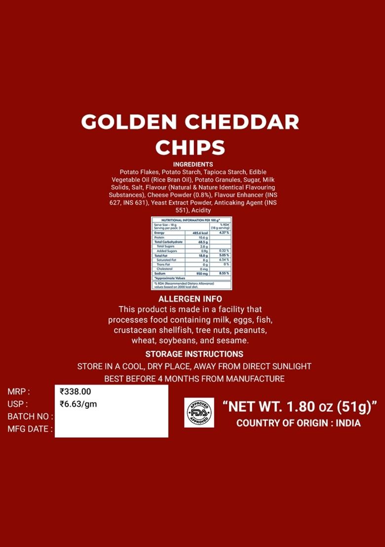 Golden Cheddar Chips 1.8 oz (51 g) - Indya
