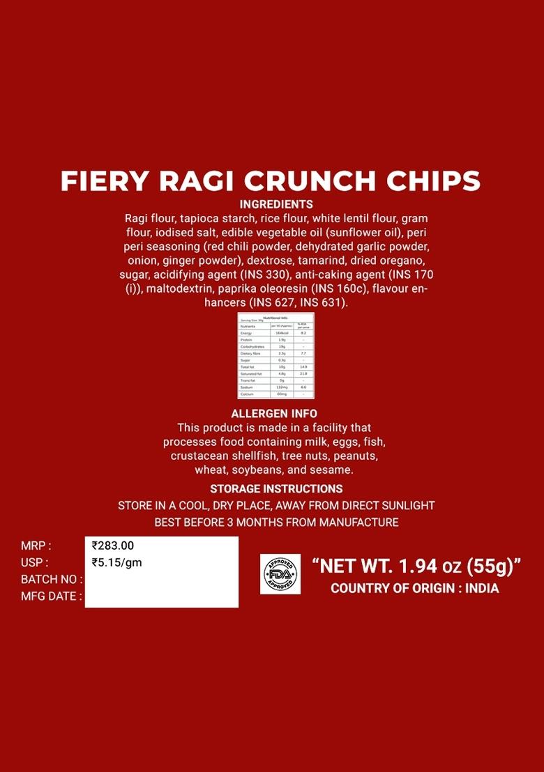 Fiery Ragi Crunch Chips 1.94 oz (55 g) - Indya