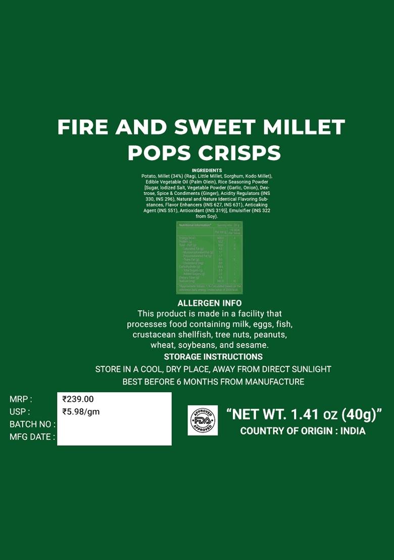 Fire and Sweet Millet Pops Crisps 1.41 oz (40 g) - Indya