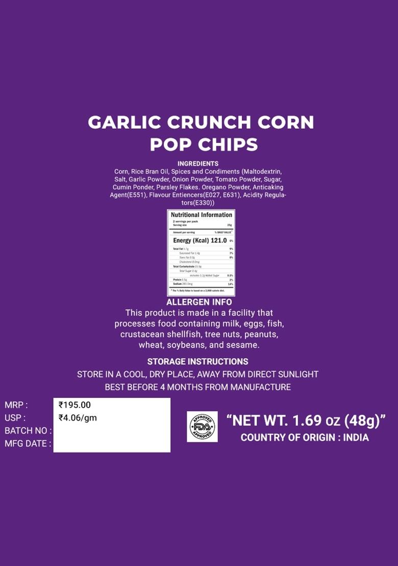Garlic Crunch Corn Pop Chips 1.69 oz (48 g) - Indya