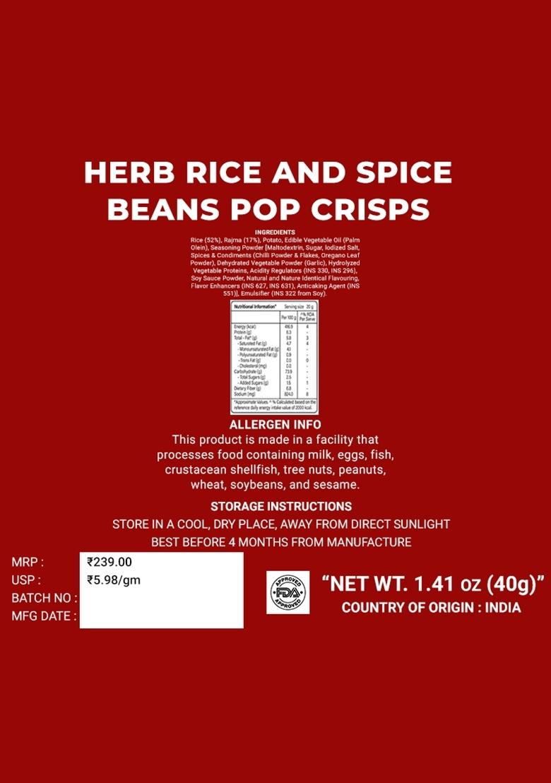 Herb Rice and Spice Beans Pop Crisps 1.41 oz (40 g) - Indya