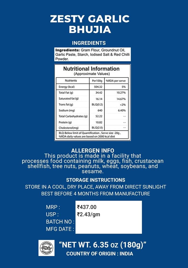 Zesty Garlic Bhujia 6.35 oz (180 g) - Indya