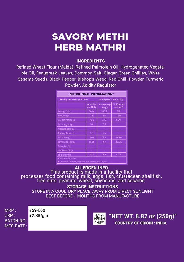 Savory Methi Herb Mathri 8.82 oz (250 g) - Indya