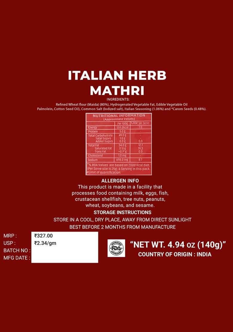 Italian Herb Mathri 4.94 oz (140 g) - Indya