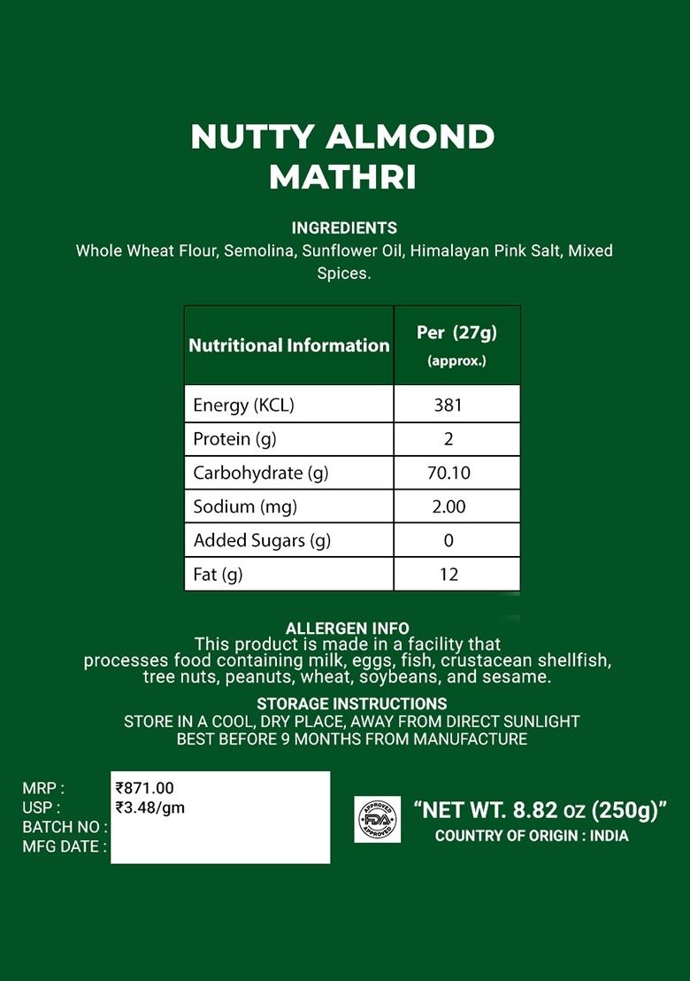 Nutty Almond Mathri 8.82 oz (250 g) - Indya
