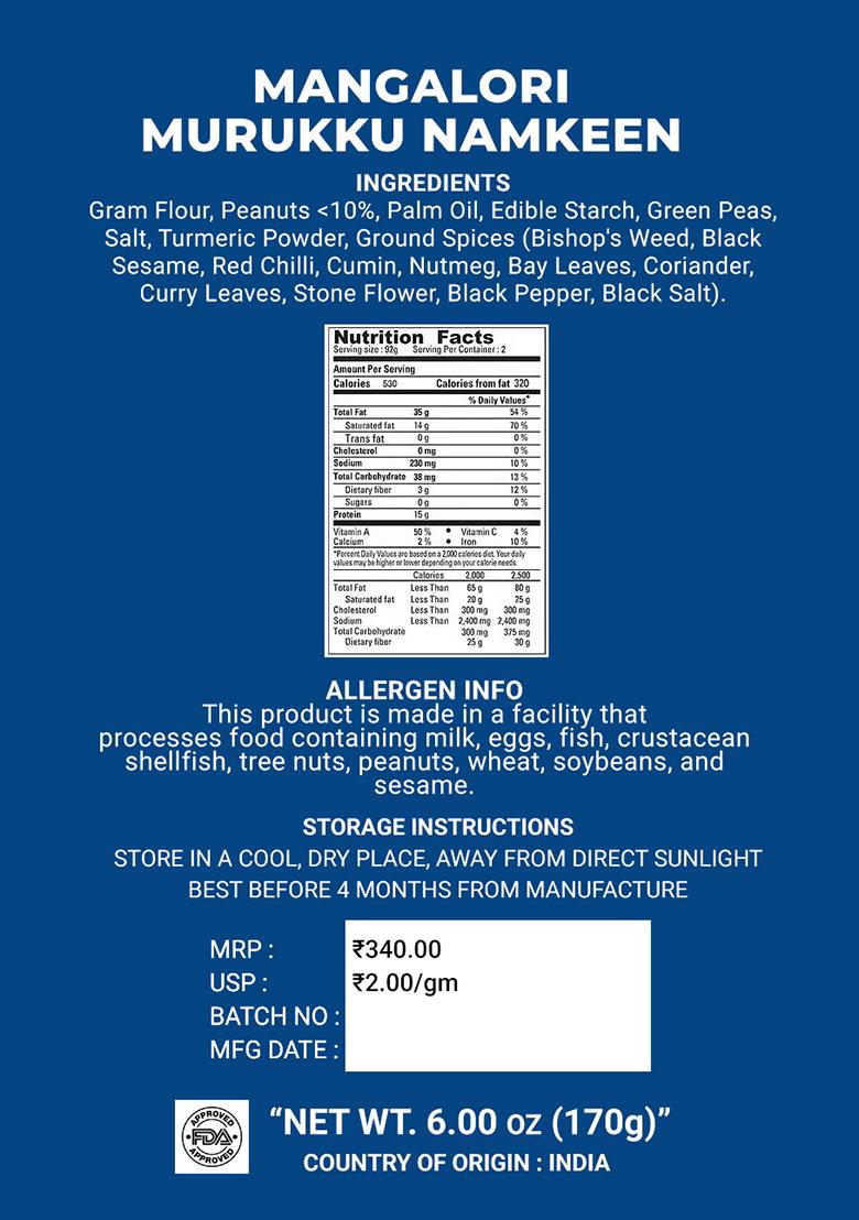 Mangalori Murukku Namkeen 6 oz (170 g) - Indya