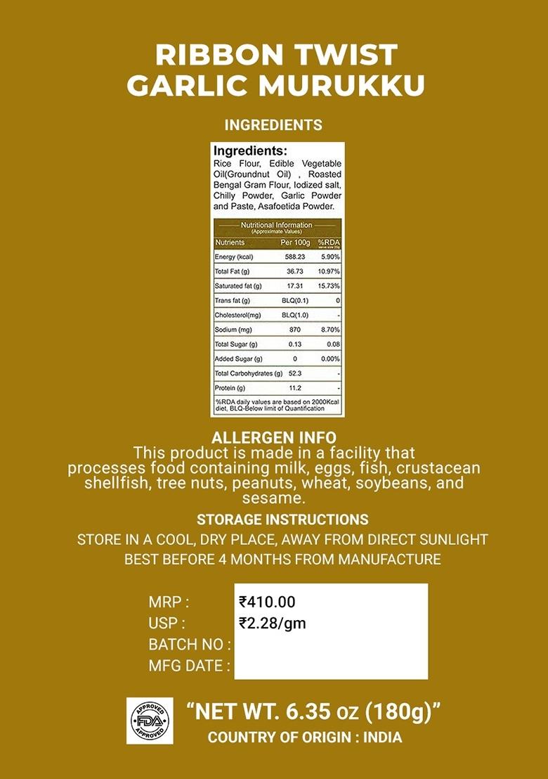 Ribbon Twist Garlic Murukku 6.35 oz (180 g) - Indya