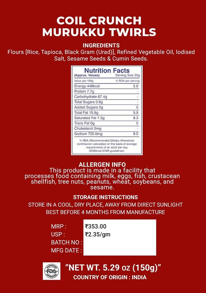 Coil Crunch Murukku Twirls 5.29 oz (150 g) - Indya