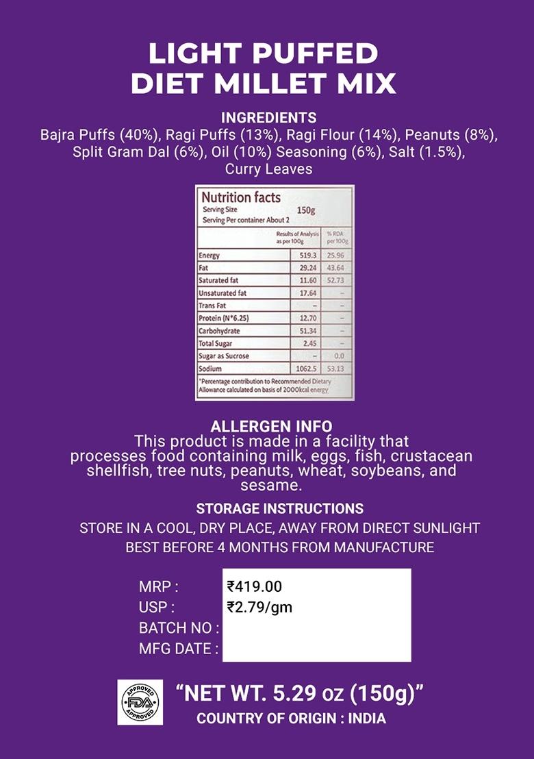 Light Puffed Diet Millet Mix 5.29 oz (150 g) - Indya