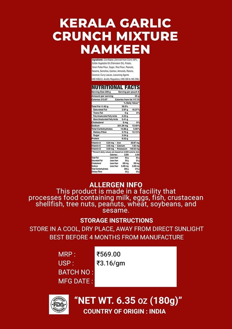 Kerala Garlic Crunch Mixture Namkeen 6.35 oz (180 g) - Indya