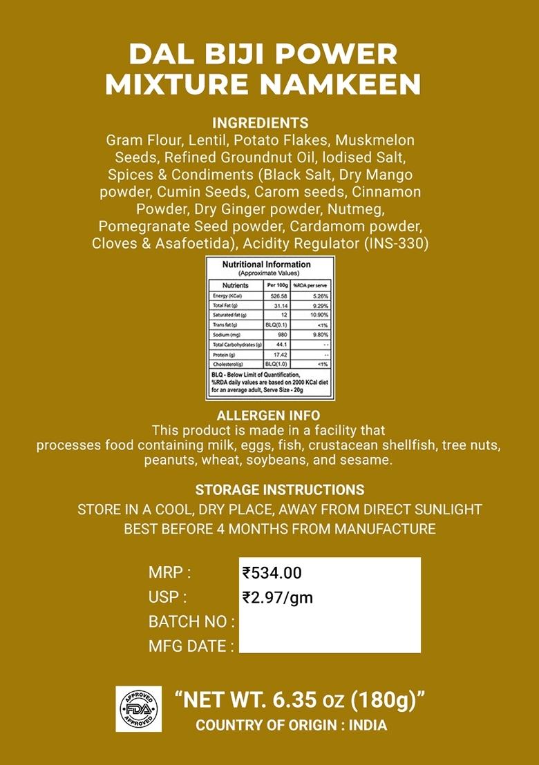 Dal Biji Power Mixture Namkeen 6.35 oz (180 g) - Indya