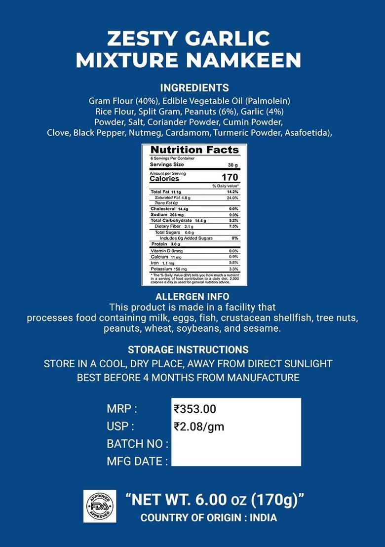 Zesty Garlic Mixture Namkeen 6 oz (170 g) - Indya