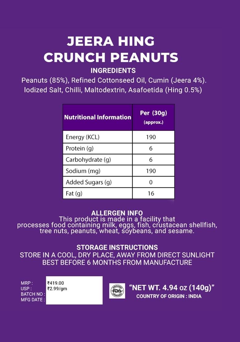 Jeera Hing Crunch Peanuts 4.94 oz (140 g) - Indya