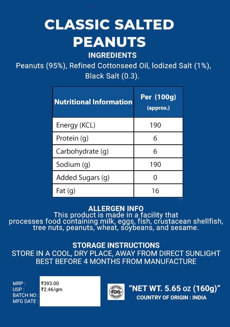 Classic Salted Peanuts 5.65 oz (160 g) - Indya