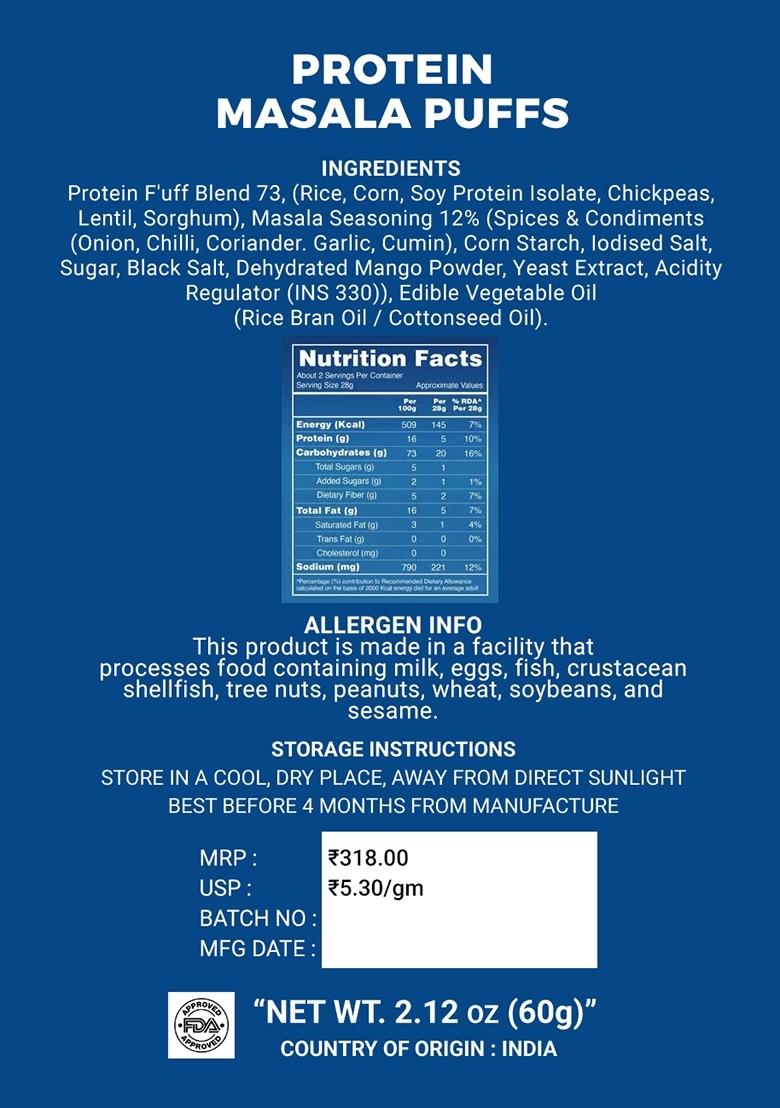 Protein Masala Puffs 2.12 oz (60 g) - Indya