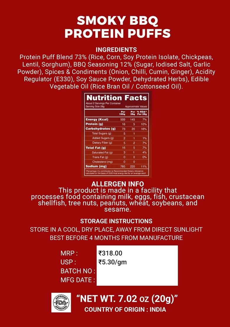 Smoky BBQ Protein Puffs 2.12 oz (60 g) - Indya