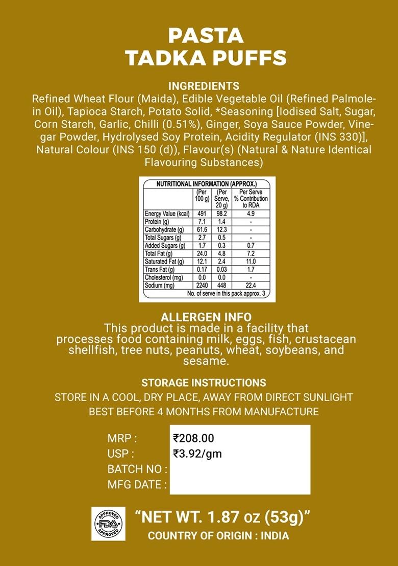 Pasta Tadka Puffs 1.87 oz (53 g) - Indya