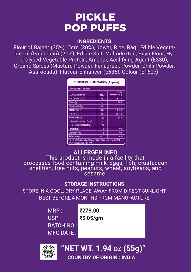 Pickle Pop Puffs 1.94 oz (55 g) - Indya