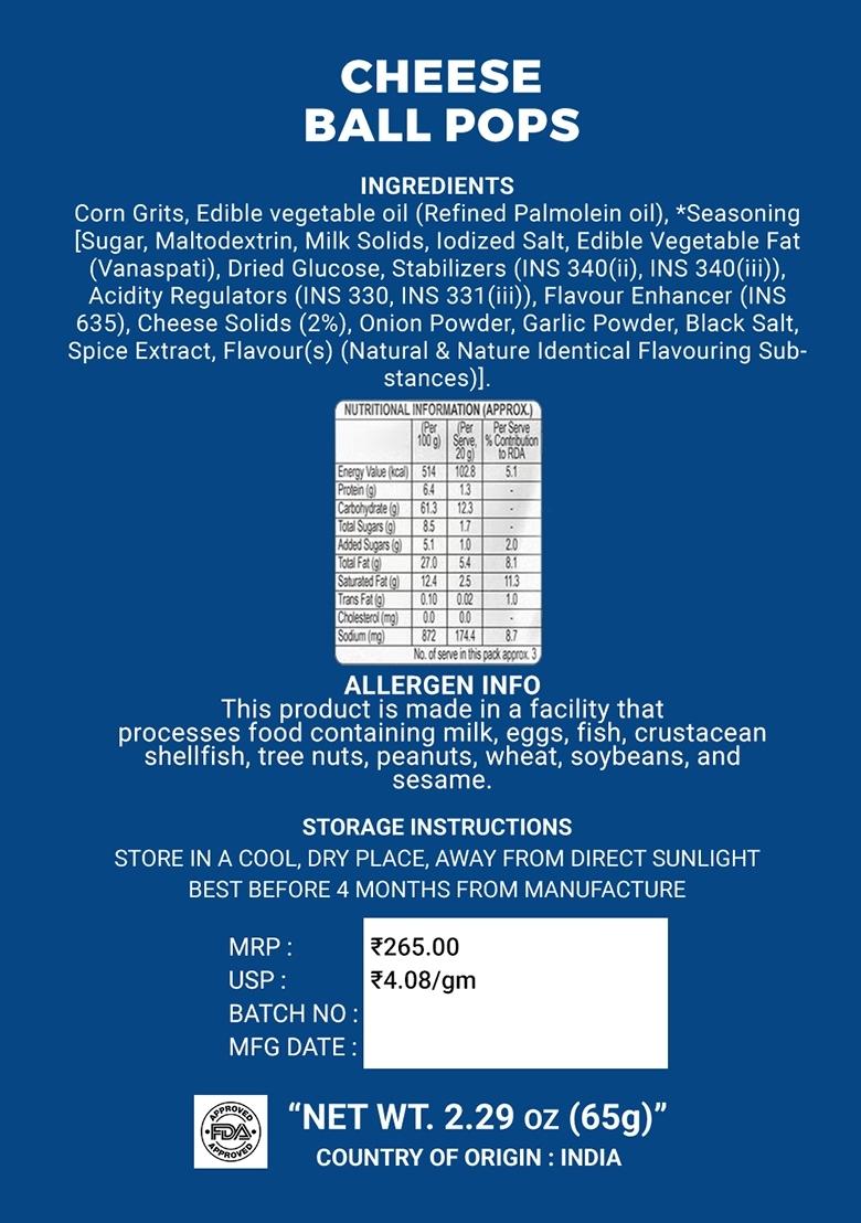 Cheese Ball Pops 2.29 oz (65 g) - Indya