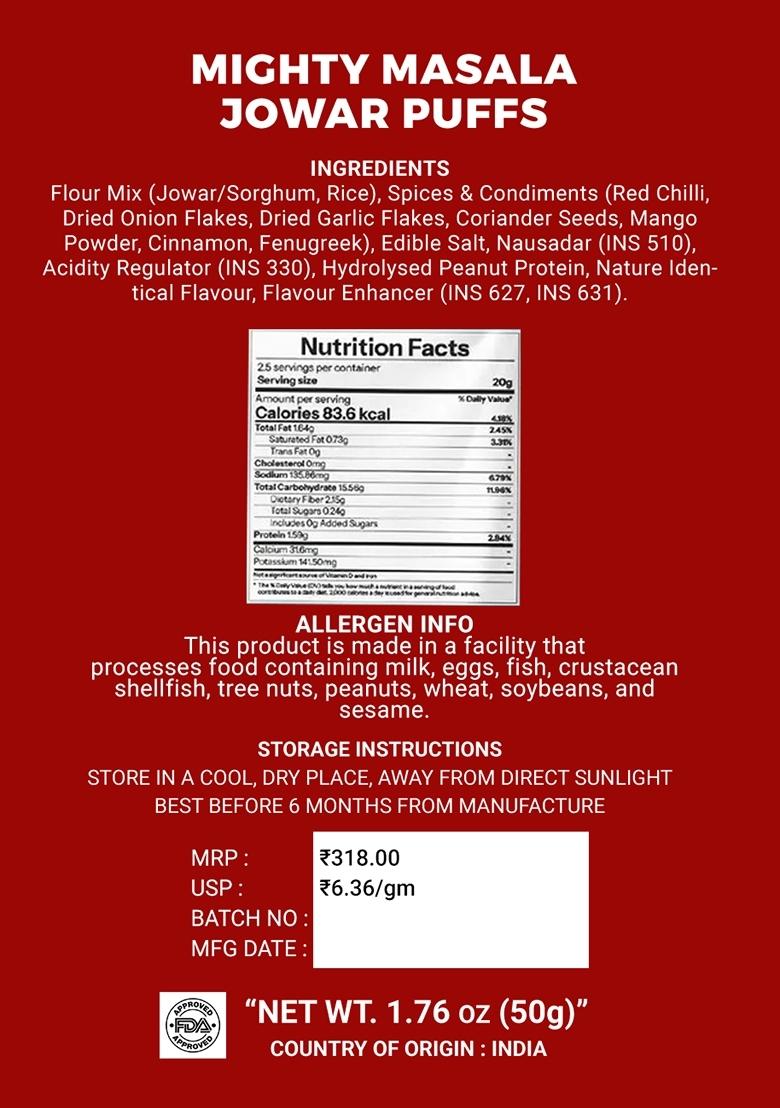 Mighty Masala Jowar Puffs 1.76 oz (50 g) - Indya