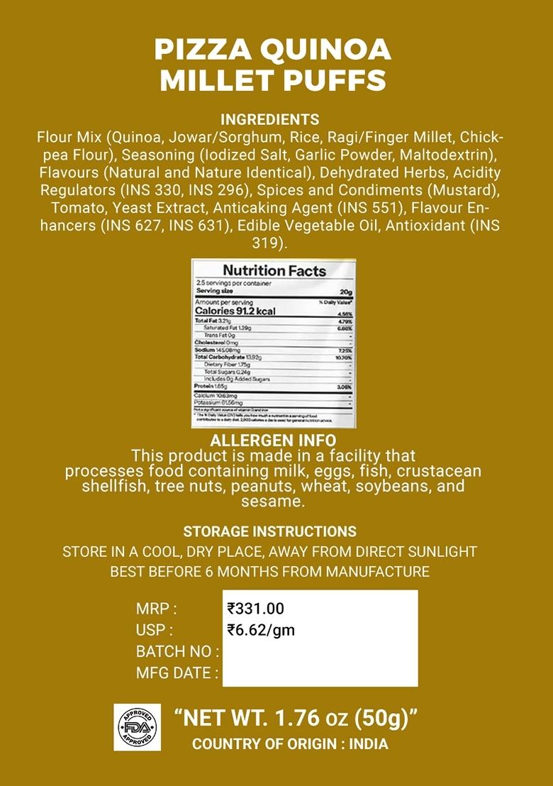 Pizza Quinoa Millet Puffs 1.76 oz (50 g) - Indya