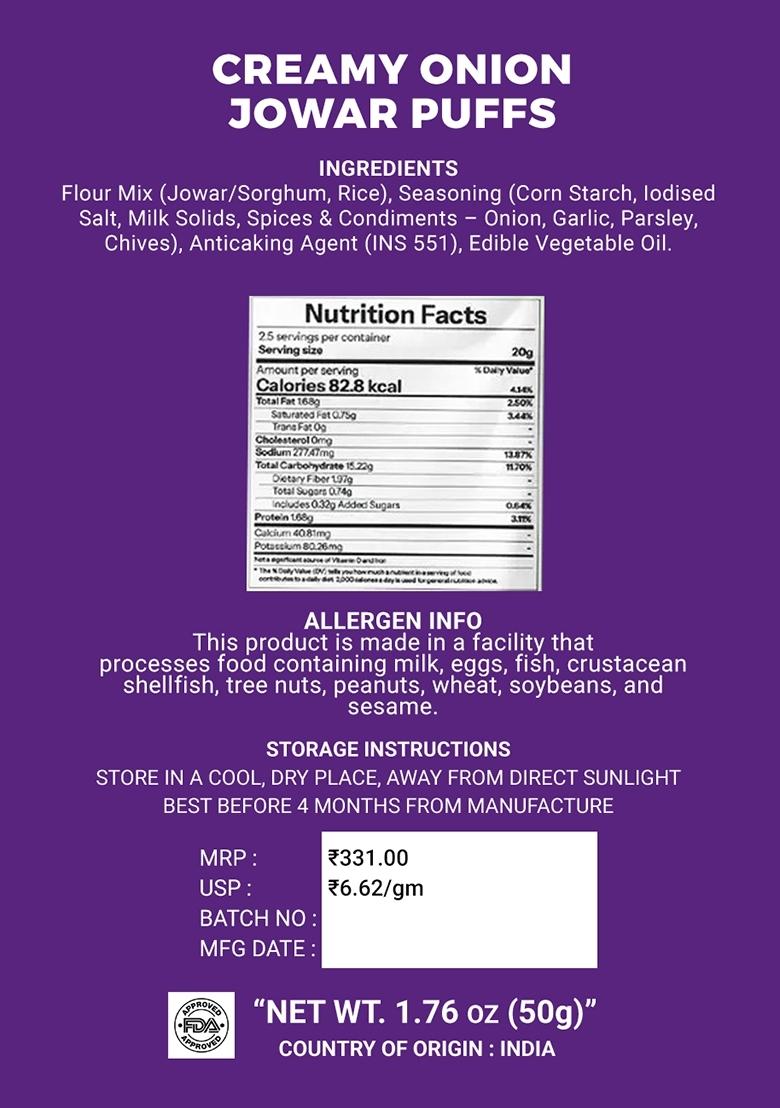 Creamy Onion Jowar Puffs 1.76 oz (50 g) - Indya