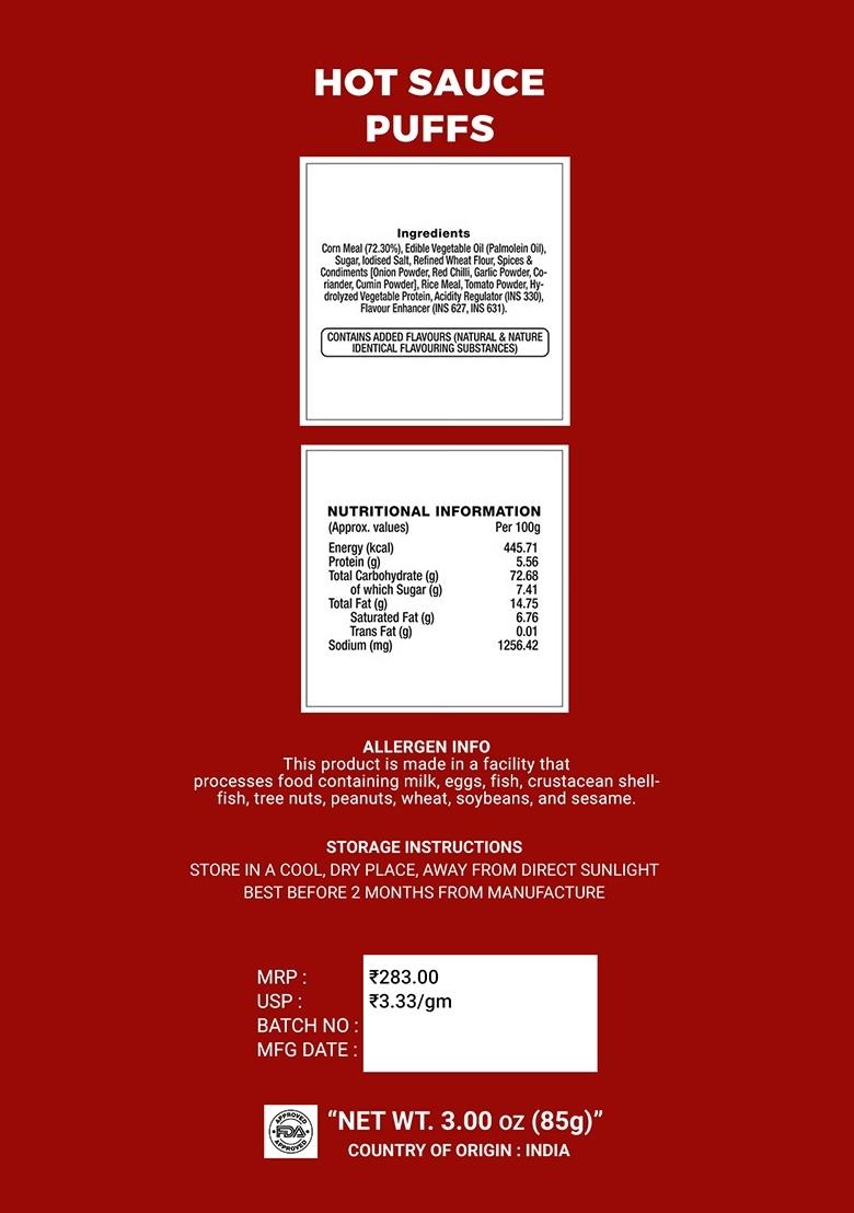 Hot Sauce Puffs 3 oz (85 g) - Indya