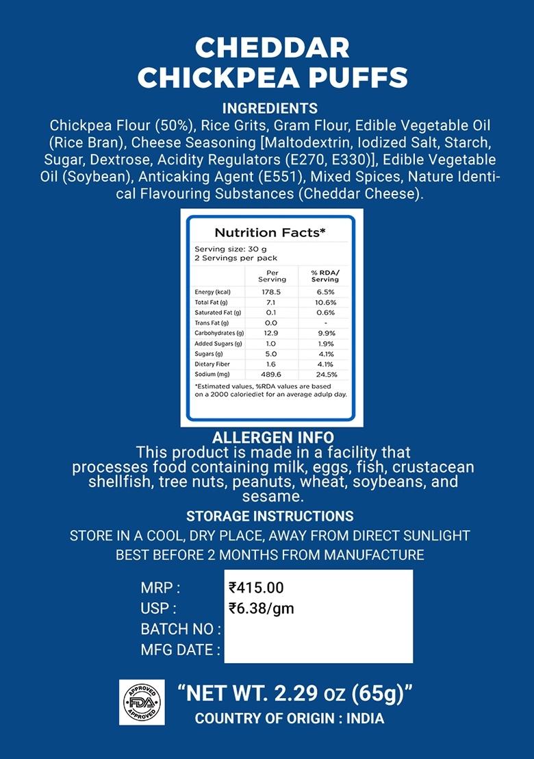 Cheddar Chickpea Puffs 2.29 oz (65 g) - Indya