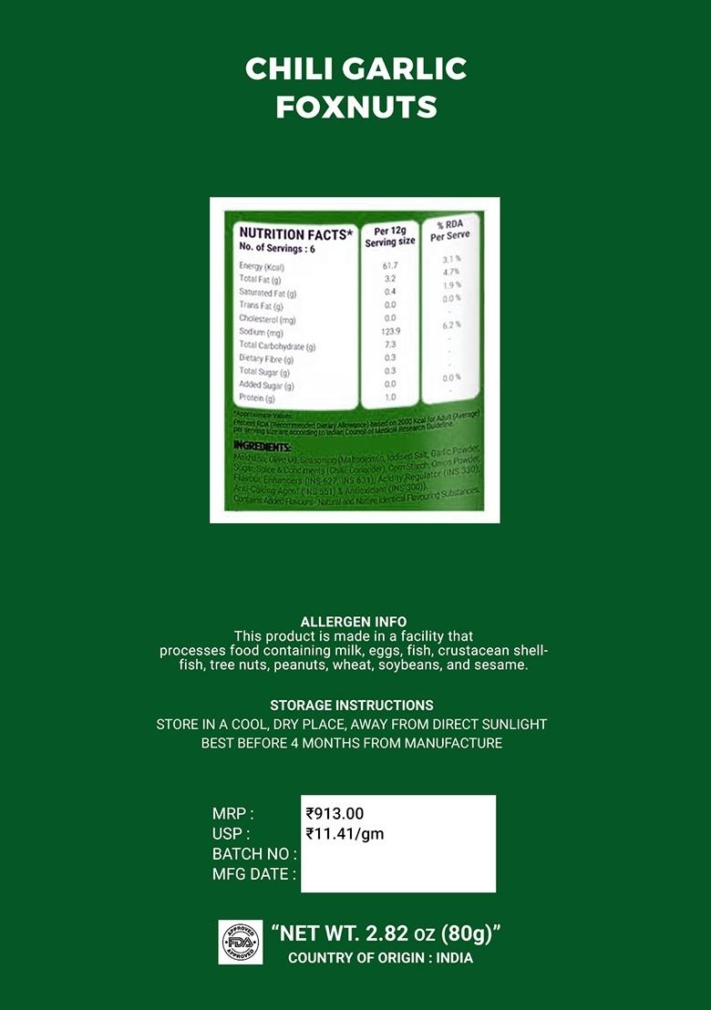 Chili Garlic Foxnuts 2.82 oz (80 g) - Indya
