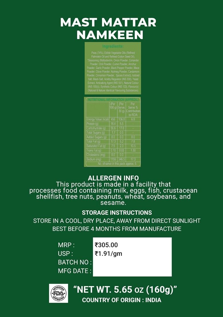 Mast Mattar Namkeen 5.65 oz (160 g) - Indya