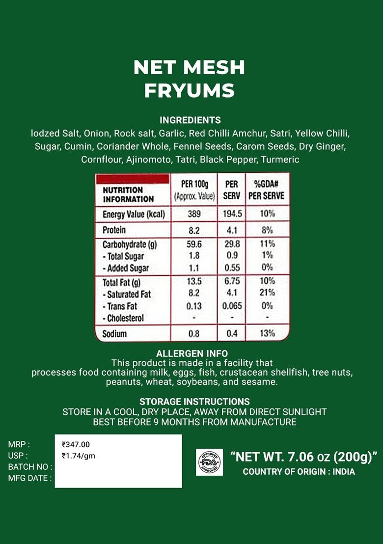 Net Mesh Fryums 7.06 oz (200 g) - Indya