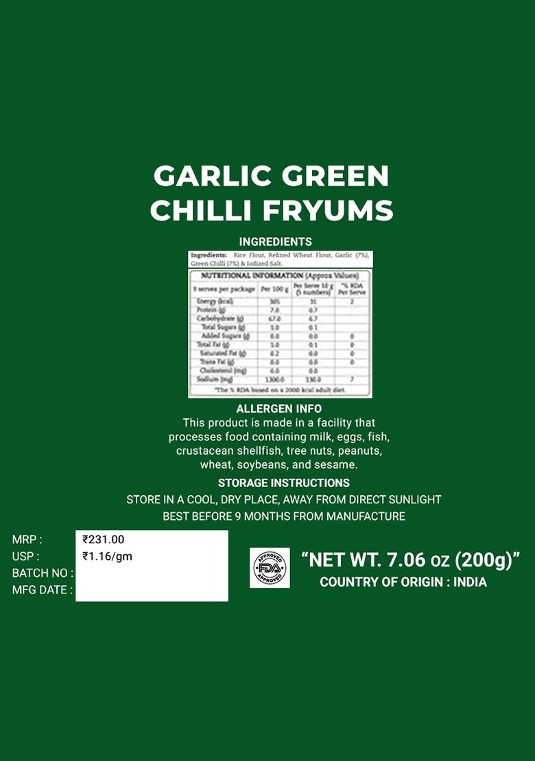  Garlic Green Chilli Fryums 7.06 oz (200 g) - Indya