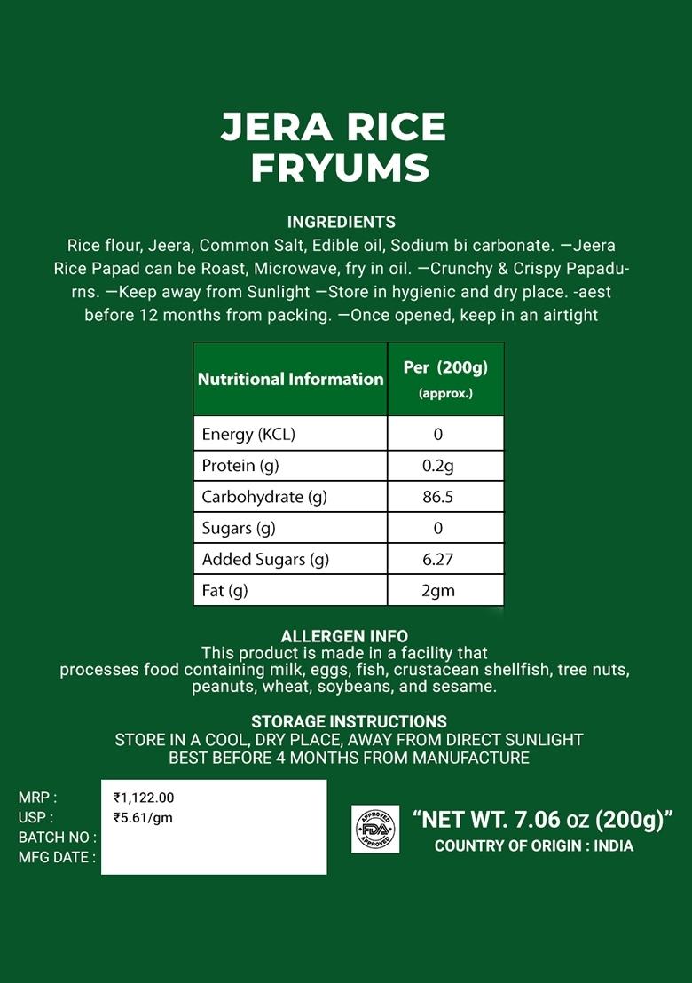 Jeera Rice Fryums 7.06 oz (200 g) - Indya