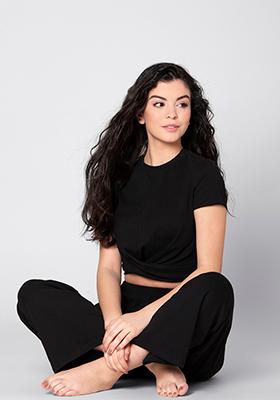 Black Jersey Crop Top Pyjama Set 
