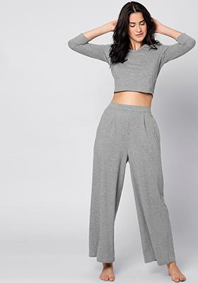 Grey Jersey Crop Top Pyjama Set 