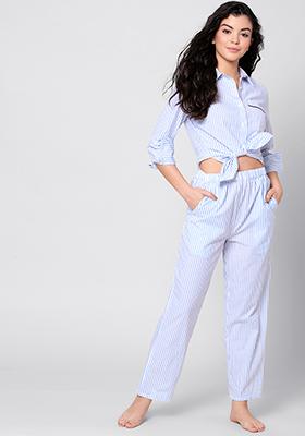 Blue Striped Pyjama Set 