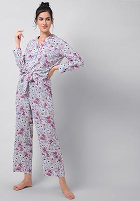 Powder Blue Floral Pyjama Set 