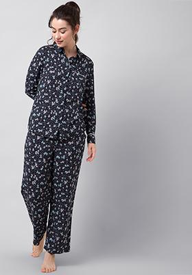 Black Ditsy Floral Pyjama Set 