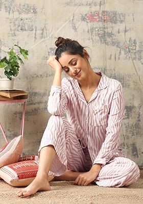 Pink Zebra Print Pyjama Shirt Set 