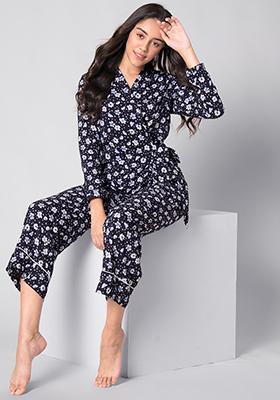 Black Floral Wrap Pyjama Set