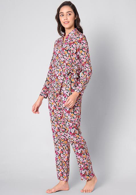 Buy Women Multicolored Floral Wrap Pyjama Set - Pajama Sets Online ...