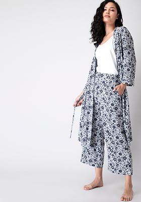 White Floral Robe Set with White Cami Top