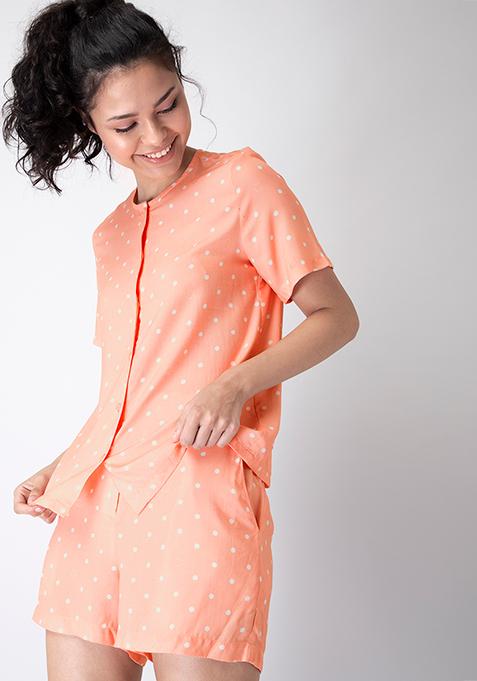Peach Polka Shorts Set 