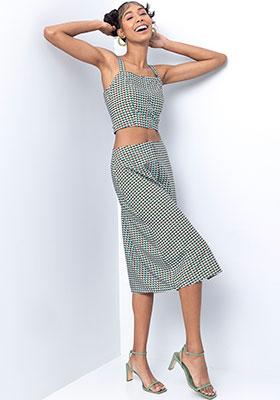 Multicolored Checked Ruffled Midi Skirt Co-ord Set