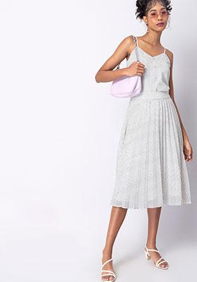 White Polka Pleated Skirt and Strappy Top Co-ord Set 