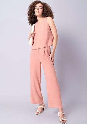 Peach Sleeveless Top and Straight Pants Co-ord Set