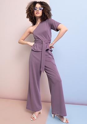 Lilac One Shoulder Top And Bottom Set 