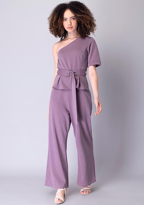 Buy Women Lilac One Shoulder Top And Bottom Set - Clothing Online India ...